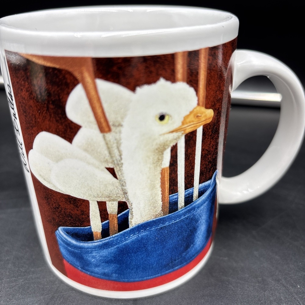 WILL BULLAS "the sand-trap pro" Ostrich in a Golf Bag Mug Golfing Goose Bird VTG